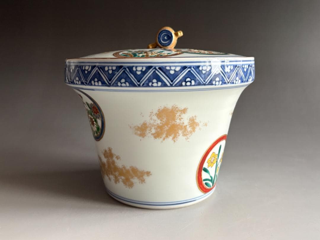 色絵丸紋　末広水指　平安秀峰　茶道具