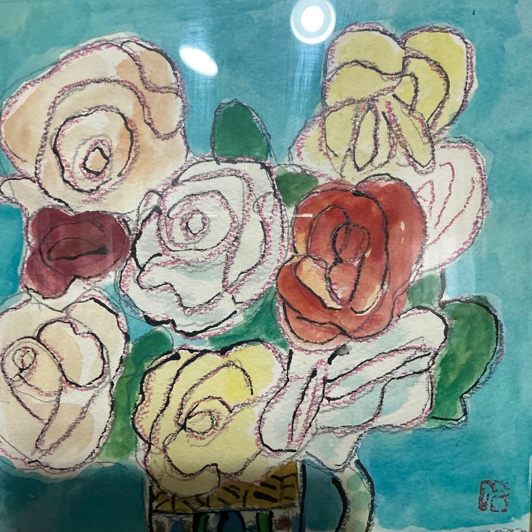 鈴木信太郎　薔薇　水彩画　真作