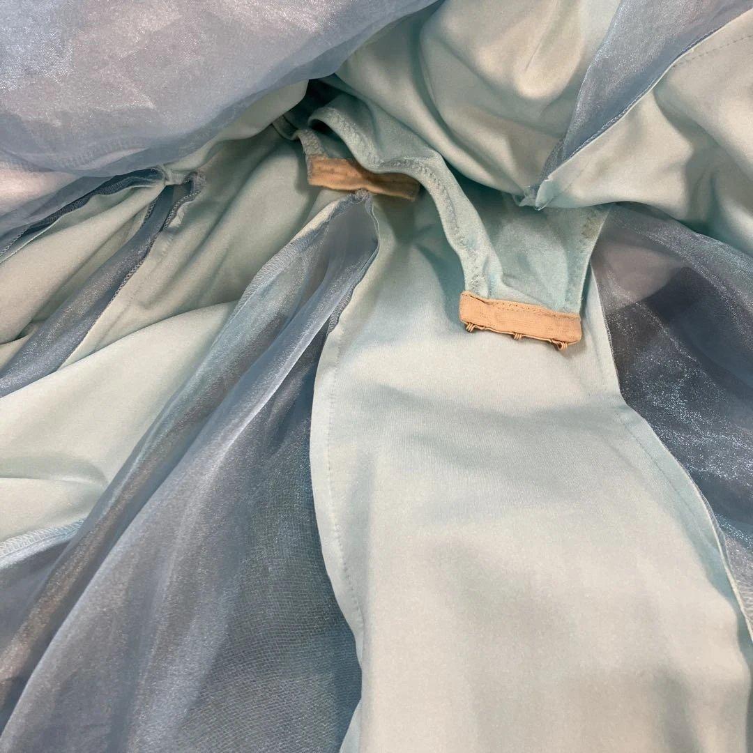 社交ダンス スタンダードドレス 水色 Sサイズ 着丈約114 サピエル