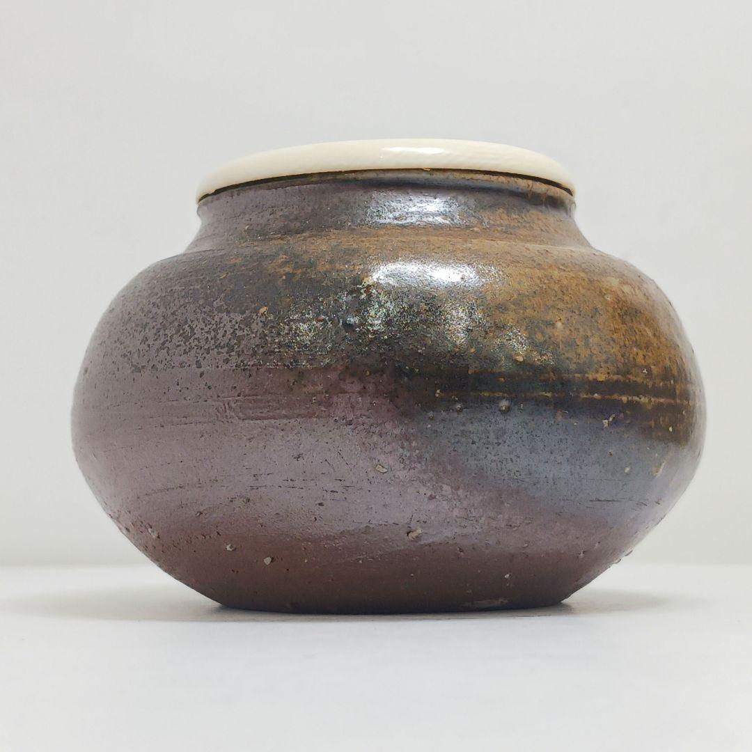 Y3339-5 備前焼 高原敏 茶入 共箱 古代名物裂仕覆付　#13