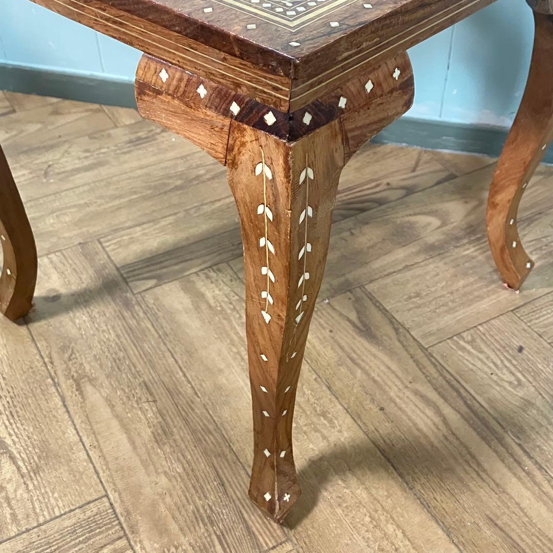 素敵 アンティーク 象嵌デザイン スクエア型 木製サイドテーブル ビンテージ品