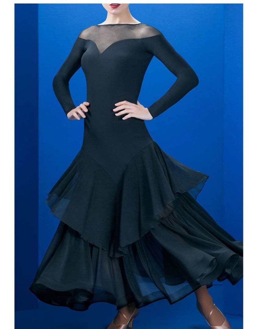 社交ダンス衣装 モダンドレス ロングワンピース モダン クリスアンクローバー生地