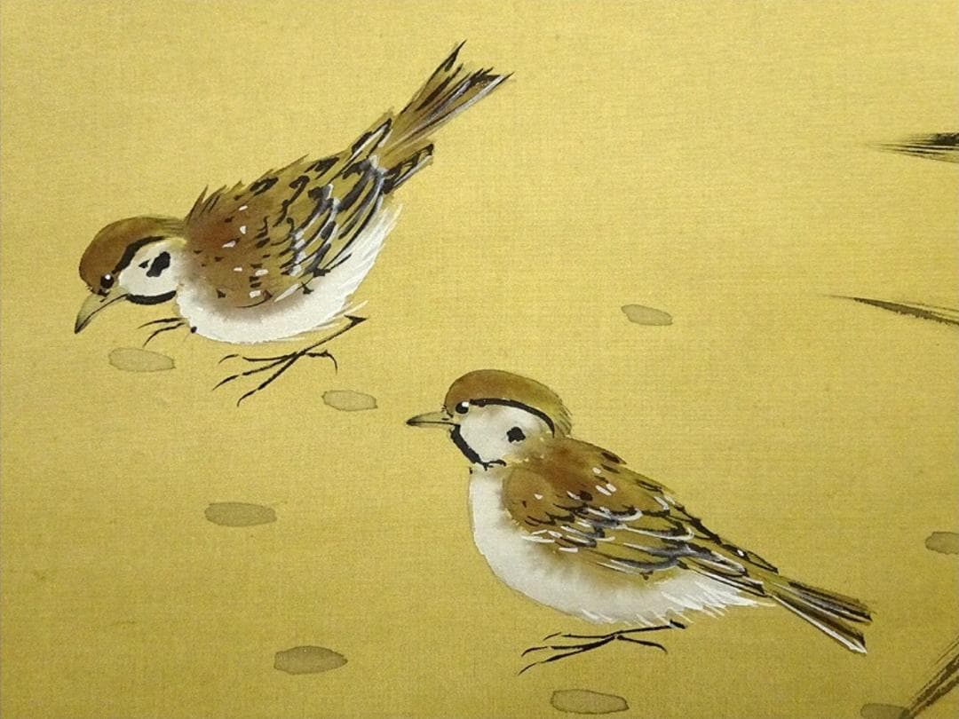 【真作】掛軸 三浦大幹『竹に雀図』絹本 肉筆 共箱付 掛け軸 a09092