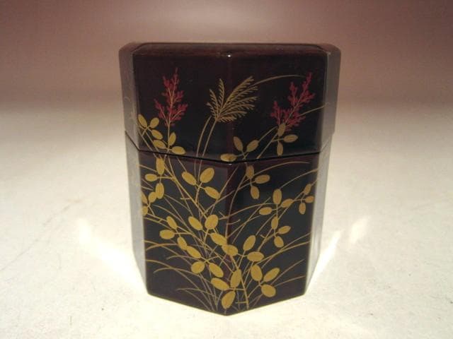 ☆飛来一閑　萩に雁八角棗☆裏千家十四代淡々斎花押☆u479