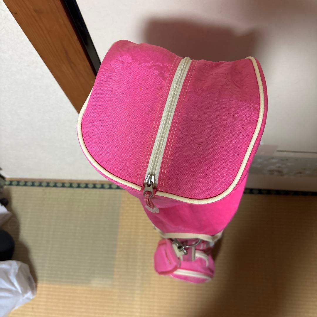 ピンク ゴルフバッグ ハート刺繍付き