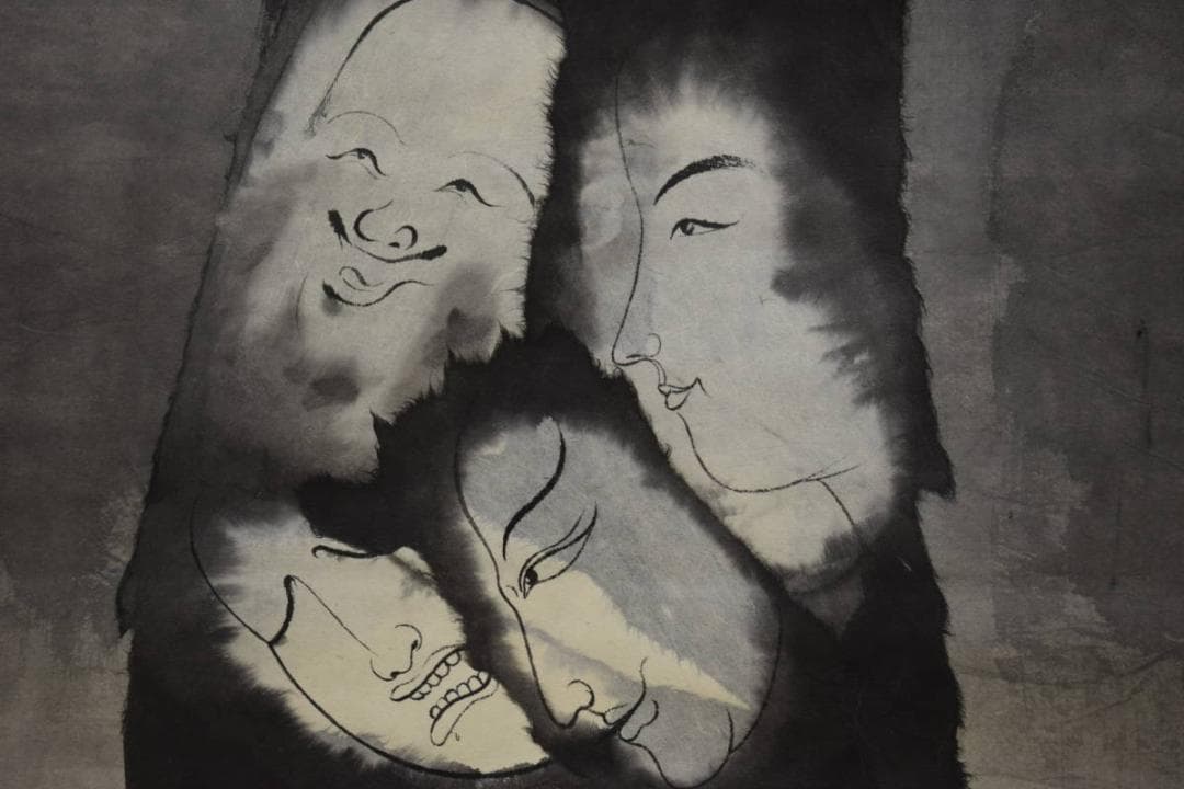 真作/坂田明道/胎蔵界/桐共箱付/布袋屋掛軸HE-677