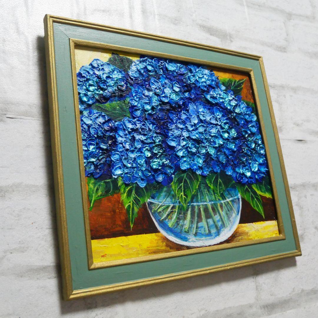 油絵 油彩 油彩画 絵 絵画【青い紫陽花】