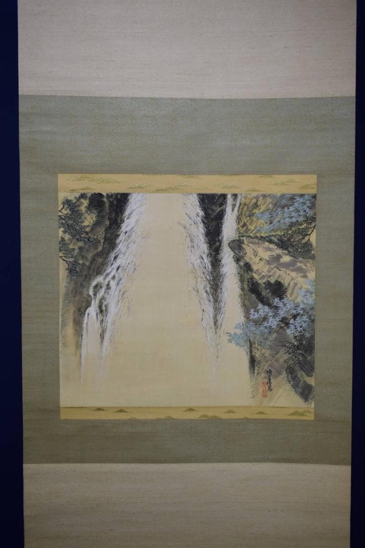 不詳/作者不詳/非雷如雷図/瀑布図/桐共箱付/布袋屋掛軸HH-266