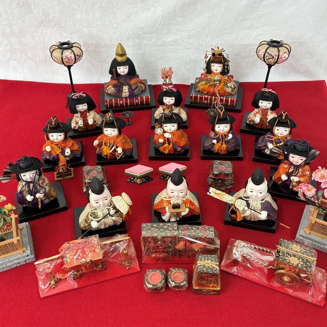美形！顔良し！昭和初期 木目込みお雛様 15人 コンパクト アンティーク雛人形