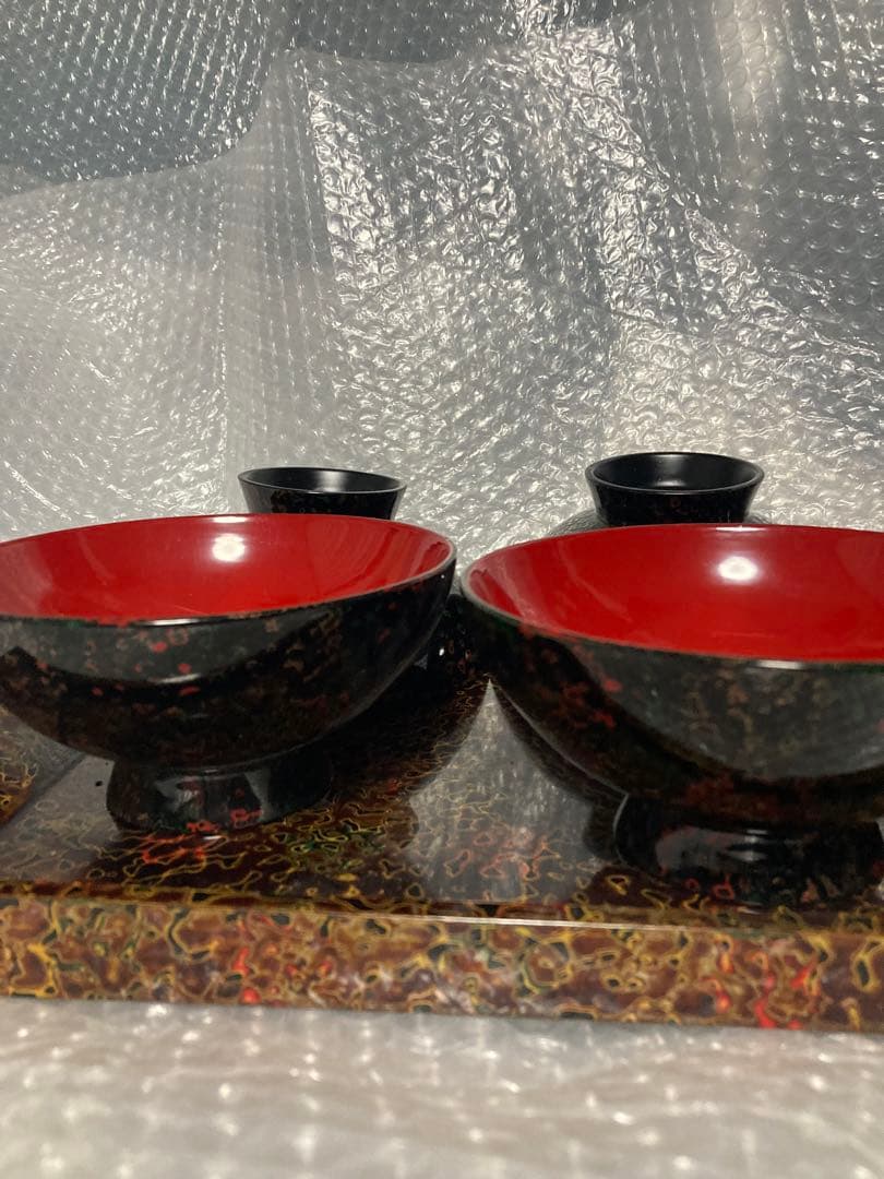 伝統工芸津軽漆　手描き桜汁椀　お盆