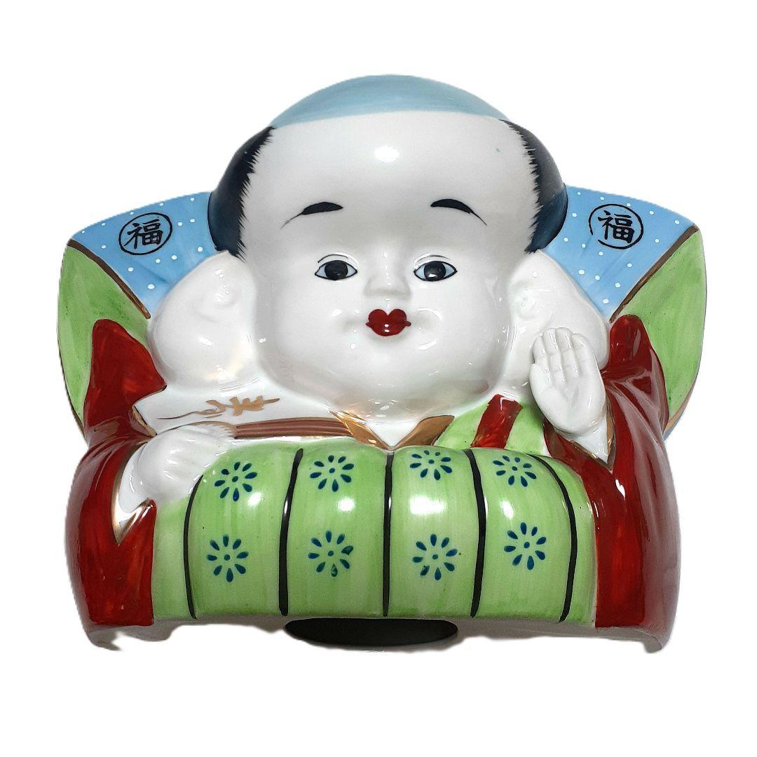 030【瀬戸焼】赤絵古式福助　開運招福　商売繁盛　陶磁器　昭和レトロ 日本製