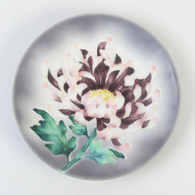 七宝焼　花文　飾皿　皿立付　時代箱　V　9881