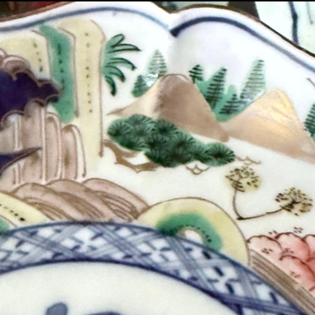 2226様感謝‼️最強運GOLD伊万里錦手　帆かけ舟❌山水❌米俵　在銘八寸皿2客