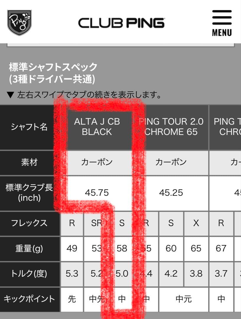 PING G430ドライバーシャフト　Alta black