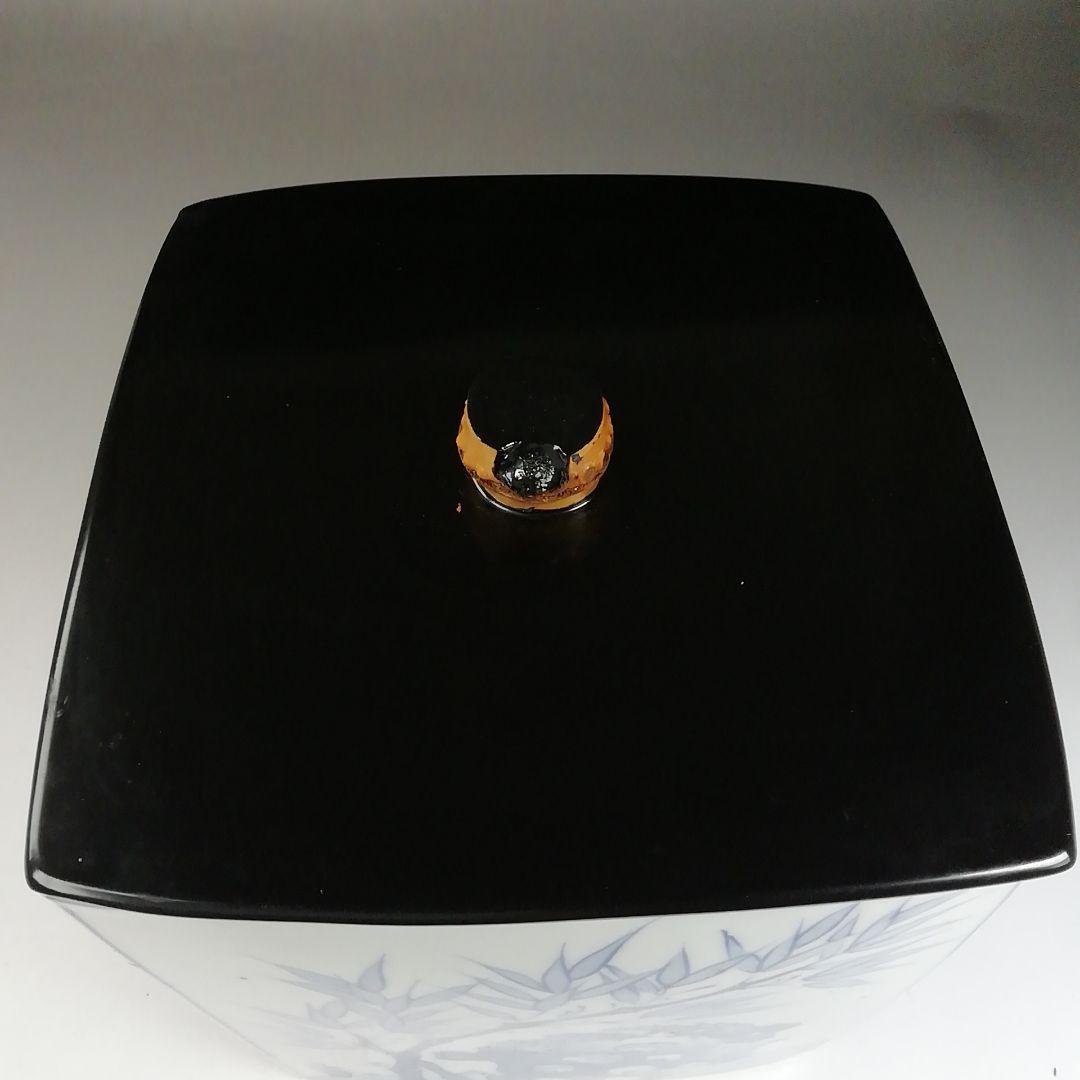 Ｗ１２０　水指　『染付　四君子文　四方』『平安　祥堂 造』　共箱　茶道具