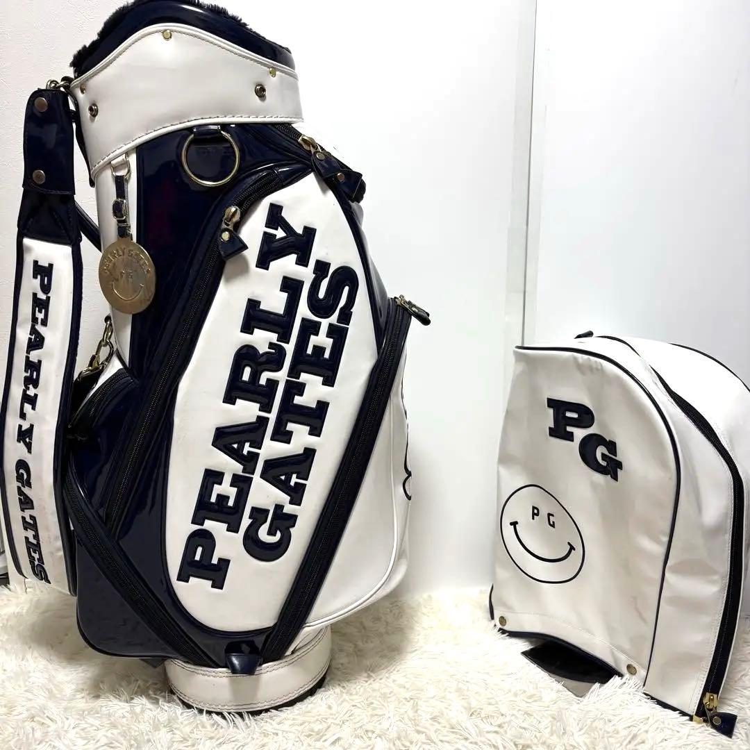 パーリーゲイツ キャディバッグ ホワイト & ネイビー ニコちゃん