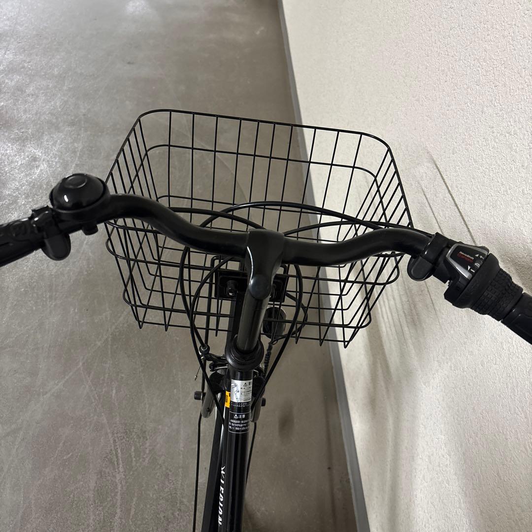 黒のシティサイクル 前後カゴ付き 27インチ　丸石　オートライト　自転車