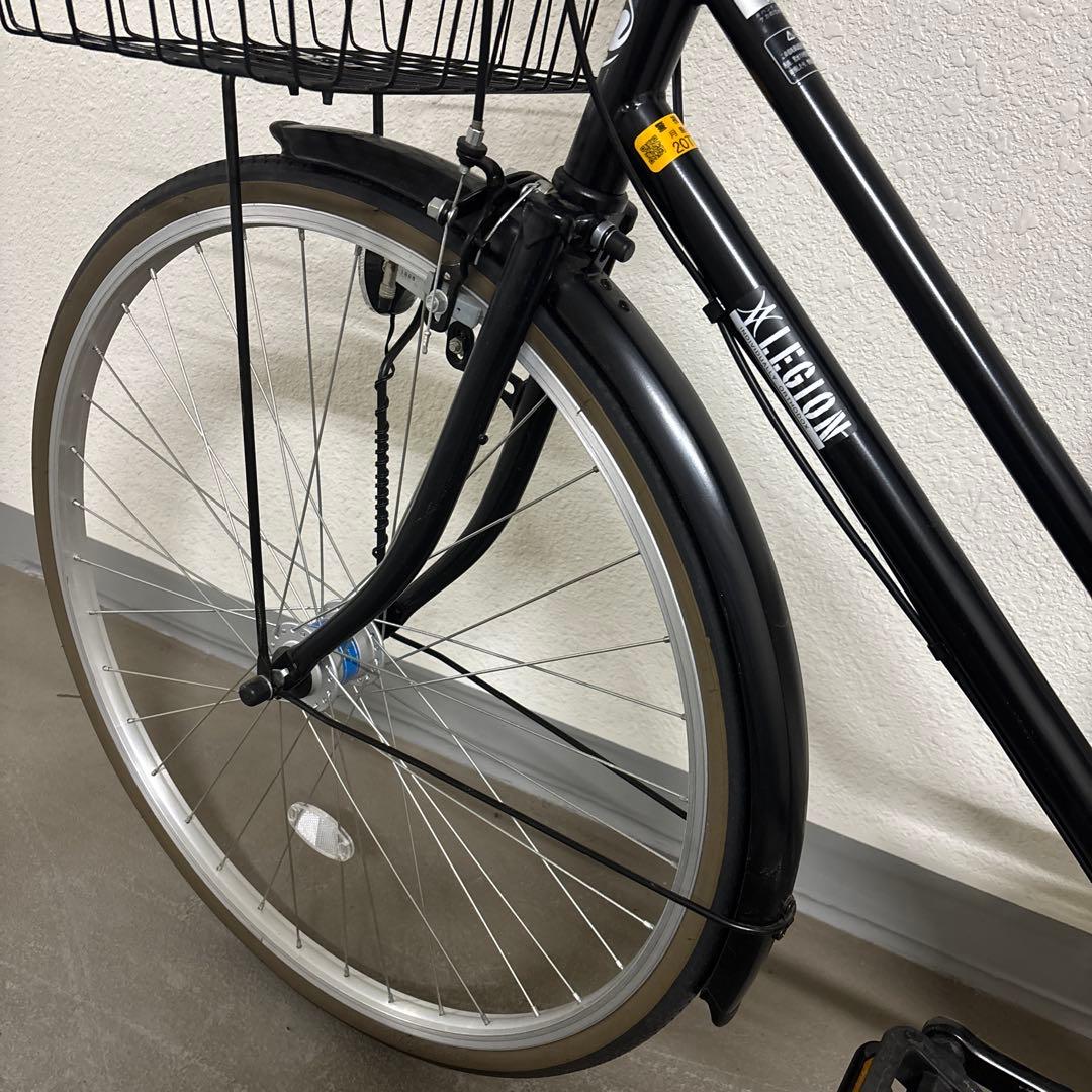 黒のシティサイクル 前後カゴ付き 27インチ　丸石　オートライト　自転車