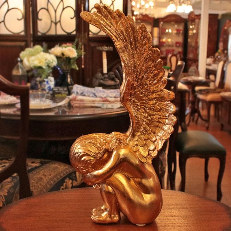 天使のオブジェ ゴールドカラー 樹脂製 高さ41cm 銀 143-138-038