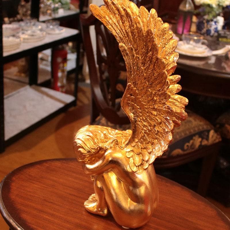 天使のオブジェ ゴールドカラー 樹脂製 高さ41cm 銀 143-138-038