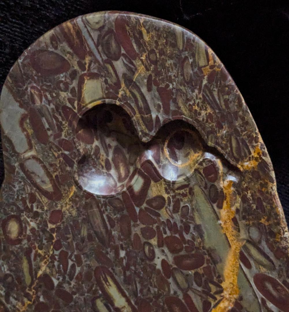 【豆斑玉石の天成楕硯板　瓢箪海】◆小豆色の豆斑や黄竜紋◆珍品◆唐木箱◆7.2吋