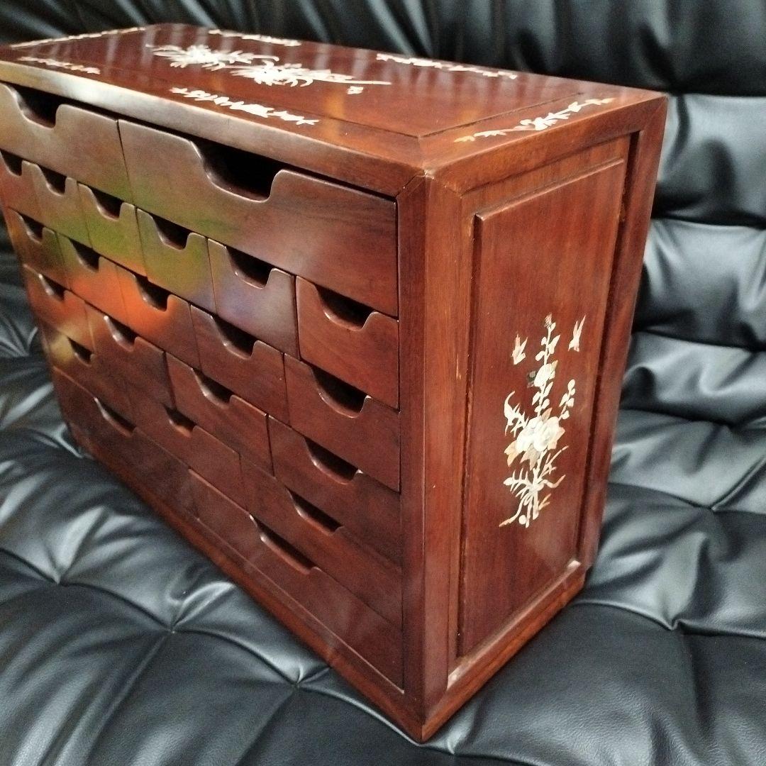 花梨 螺鈿細工 無垢材 唐木製 小物入れ アンティーク レトロ 棚 天然木 箪笥