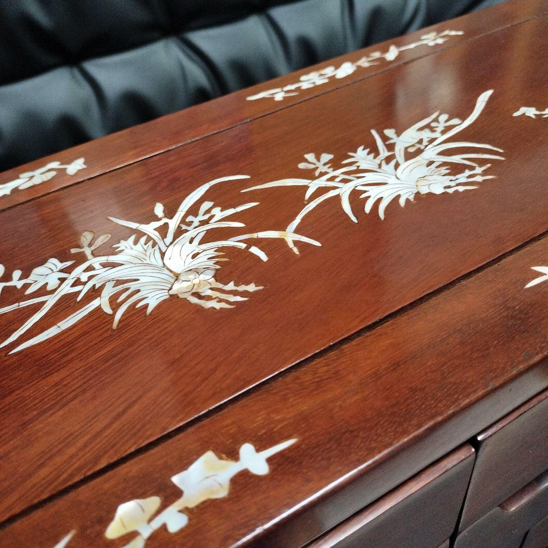 花梨 螺鈿細工 無垢材 唐木製 小物入れ アンティーク レトロ 棚 天然木 箪笥