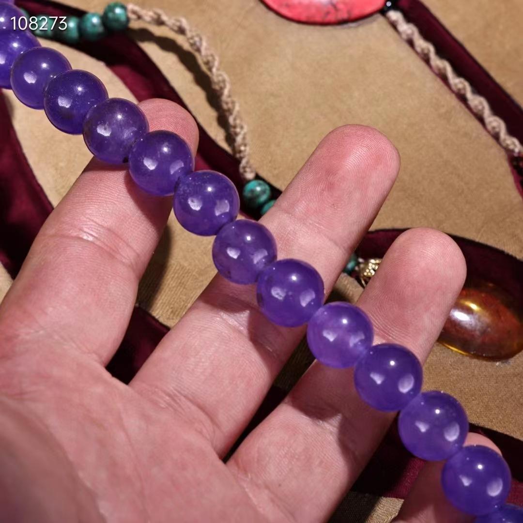 中国古美術・稀少品・極品紫羅蘭翠玉朝珠・刺繍箱付き・時代物・極細工・置物・古賞物