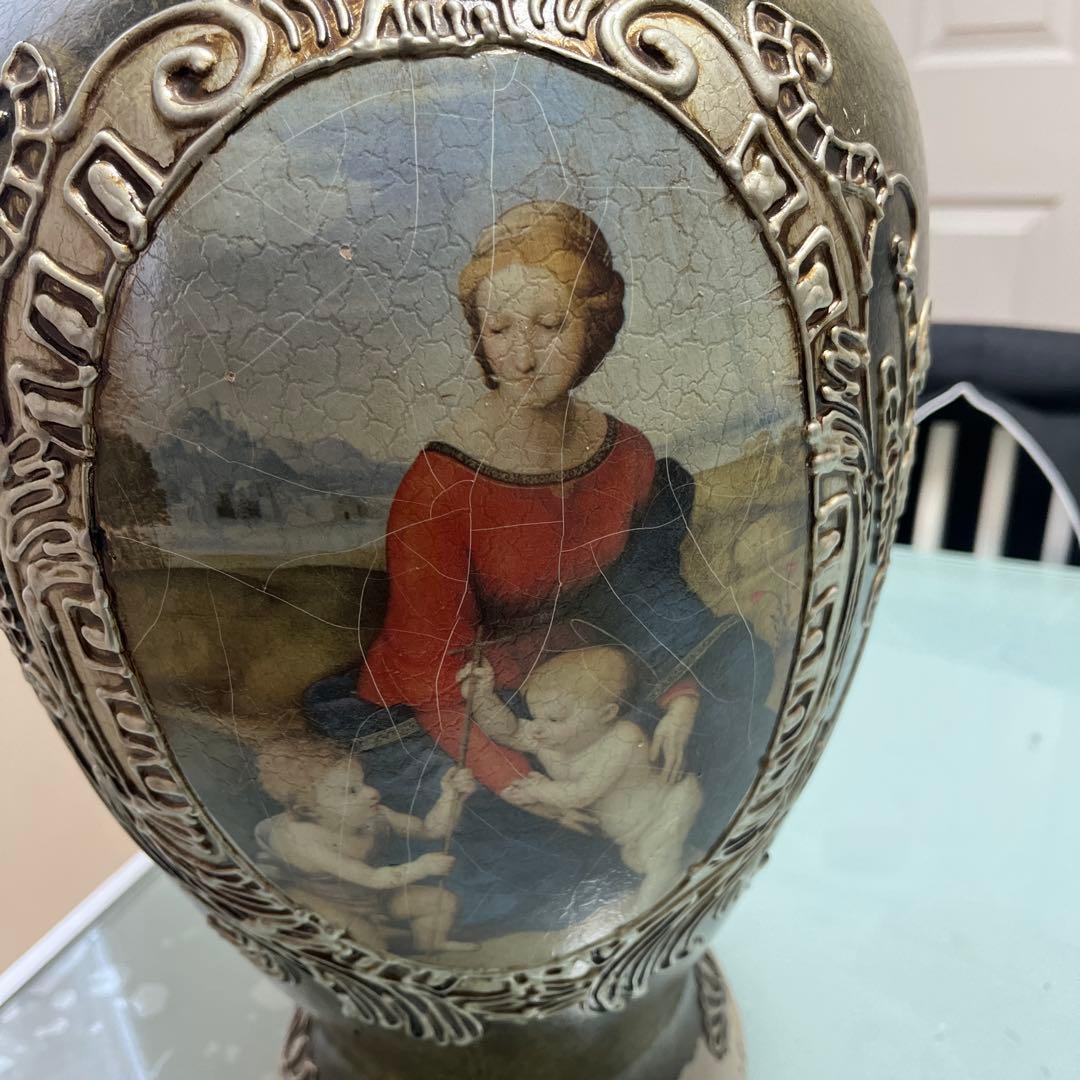 母子像 花瓶 陶器製 高さ約46cm 壺底1837F.Sを書きあり