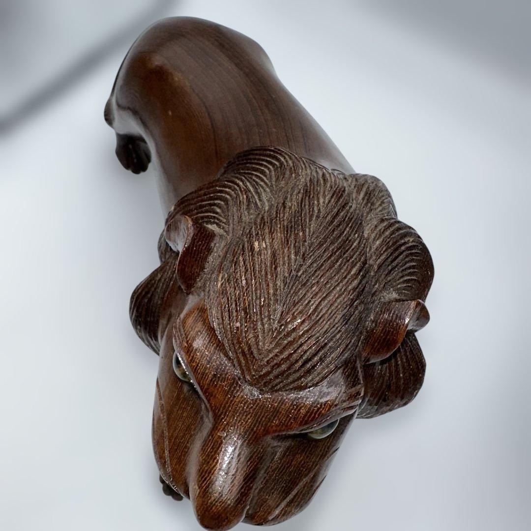 魔除け骨董品ライオンの木製彫刻 2体セット