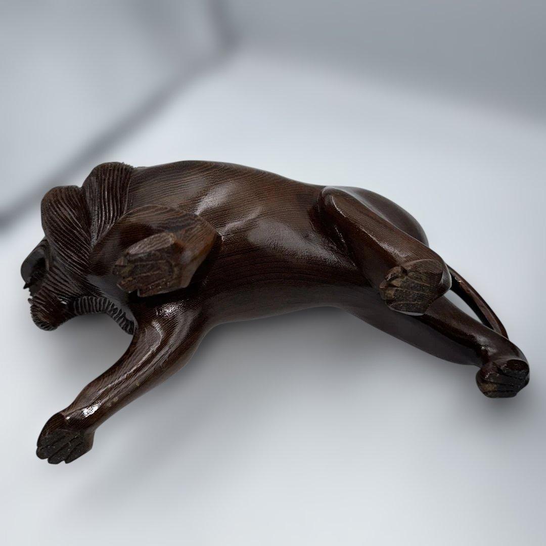 魔除け骨董品ライオンの木製彫刻 2体セット