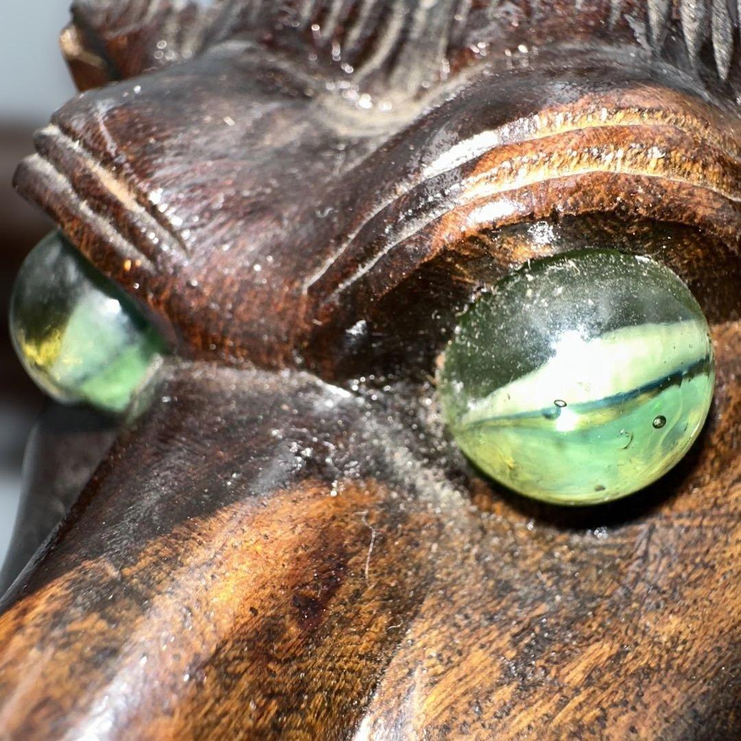 魔除け骨董品ライオンの木製彫刻 2体セット