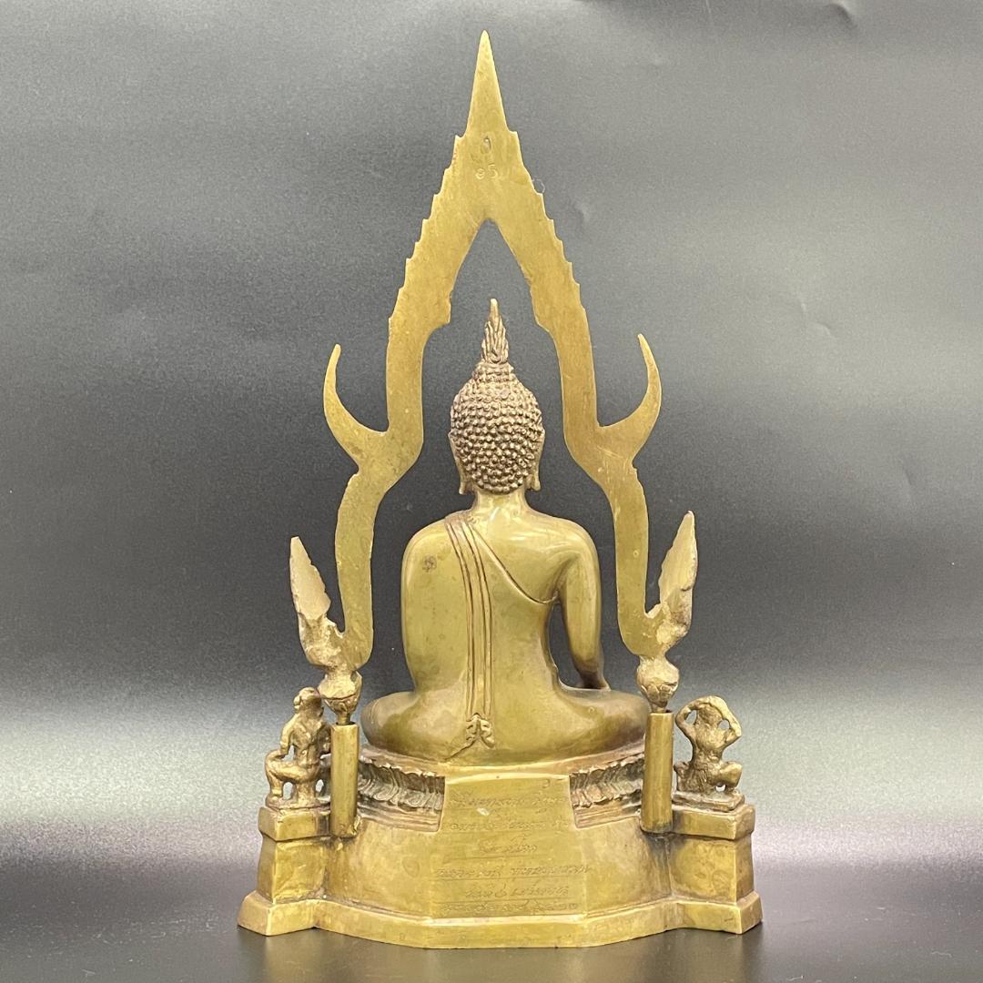 真鍮製 チンナラート仏 タイ仏教 火焔光背 銘文有 高31.5cm SB41