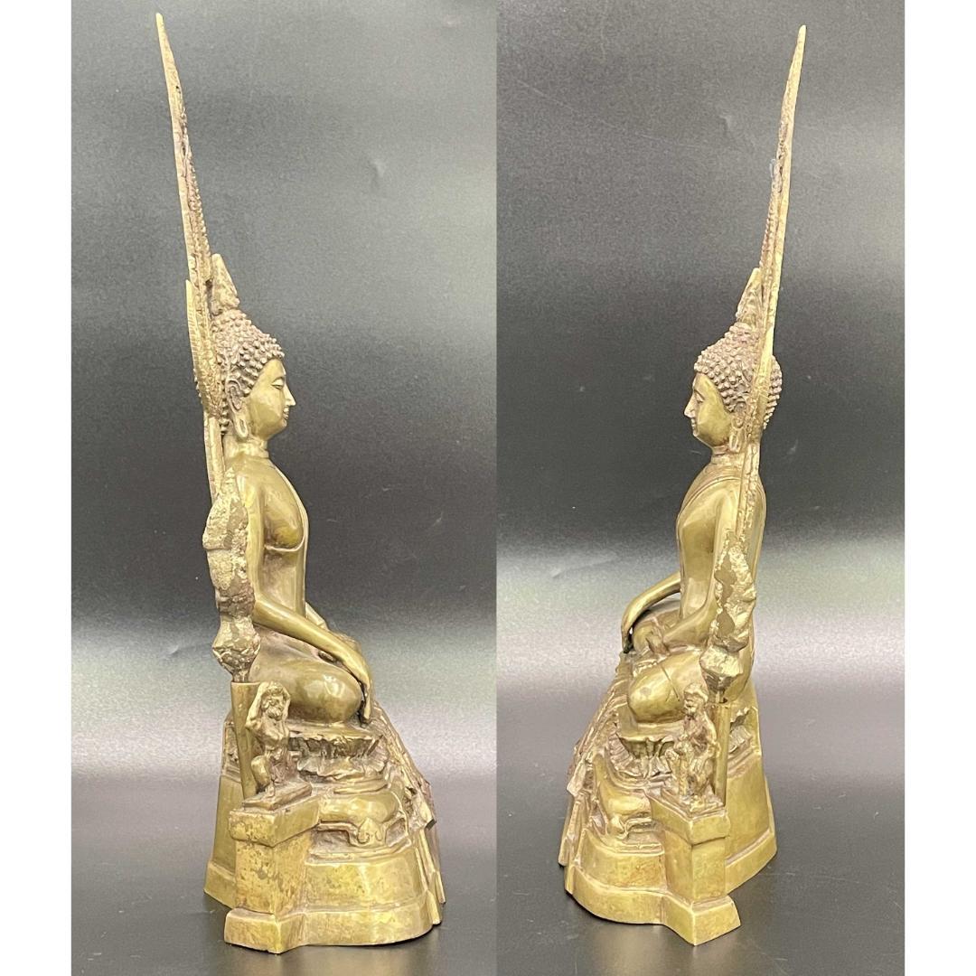 真鍮製 チンナラート仏 タイ仏教 火焔光背 銘文有 高31.5cm SB41