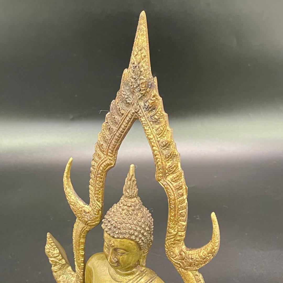 真鍮製 チンナラート仏 タイ仏教 火焔光背 銘文有 高31.5cm SB41