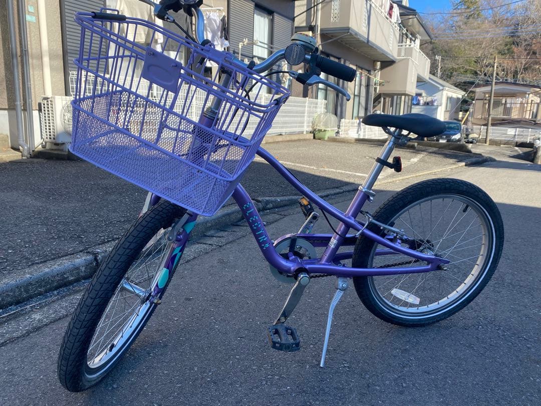 子供用自転車 紫色 前カゴ付き 20インチ
