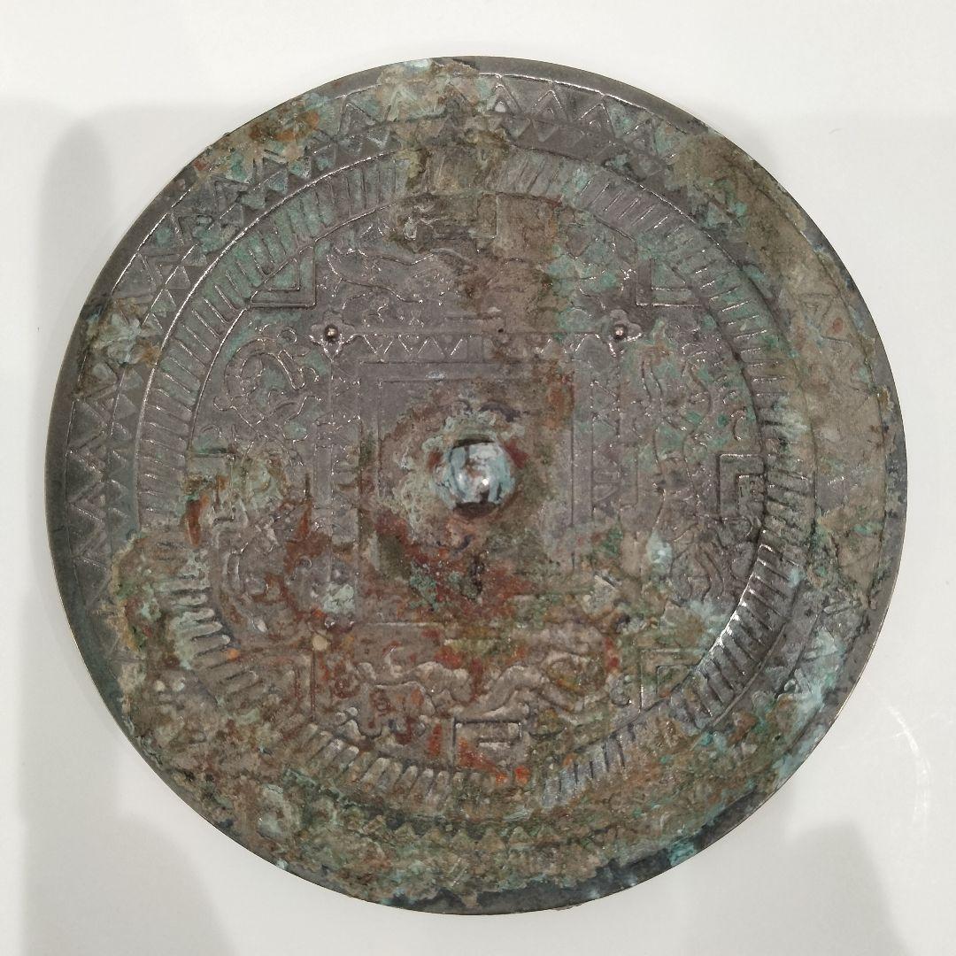 V364 中国 白銅 花弦文鏡 古鏡 白銅鏡 直径9㎝ J