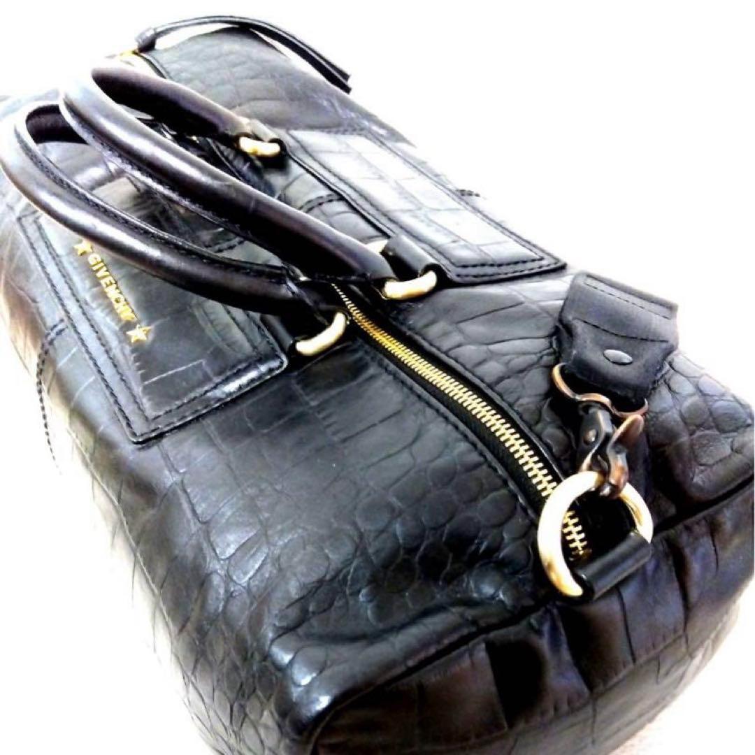 GIVENCHY クロコダイル型押し　ブラックレザーボストンバッグ　2ウェイ