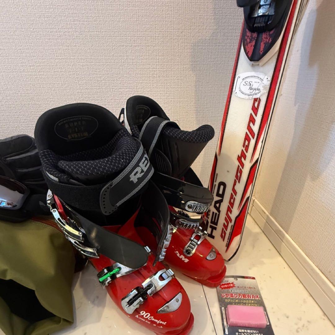 スキー板 165cm ブーツ ストック 手袋ゴーグル WAX ケース 7点セット