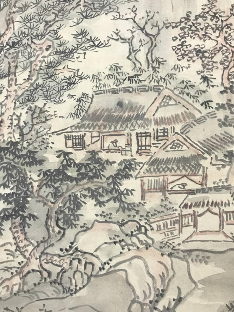 【真作】桂香/山水人物画賛/山水図/訪友図/掛軸/名家伝来/AC-372