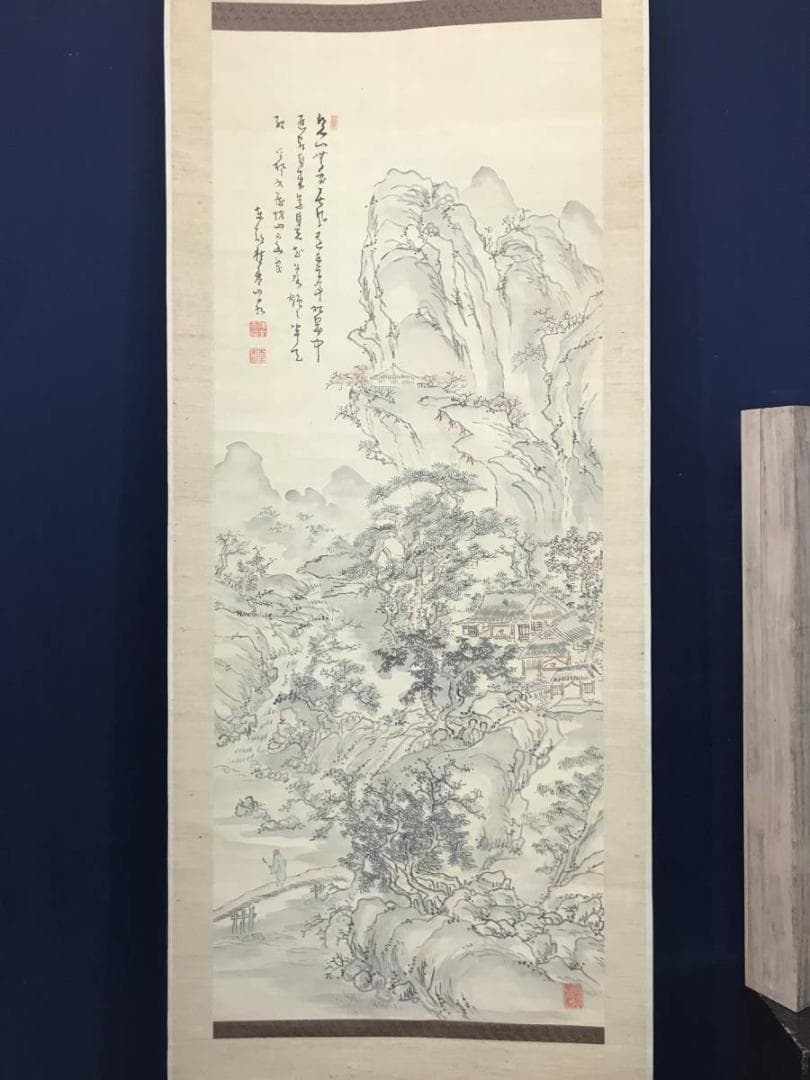 【真作】桂香/山水人物画賛/山水図/訪友図/掛軸/名家伝来/AC-372