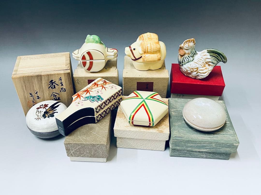 E714 香合　羽子板　松竹梅香合　香合まとめ売り　干支　茶道具　茶器