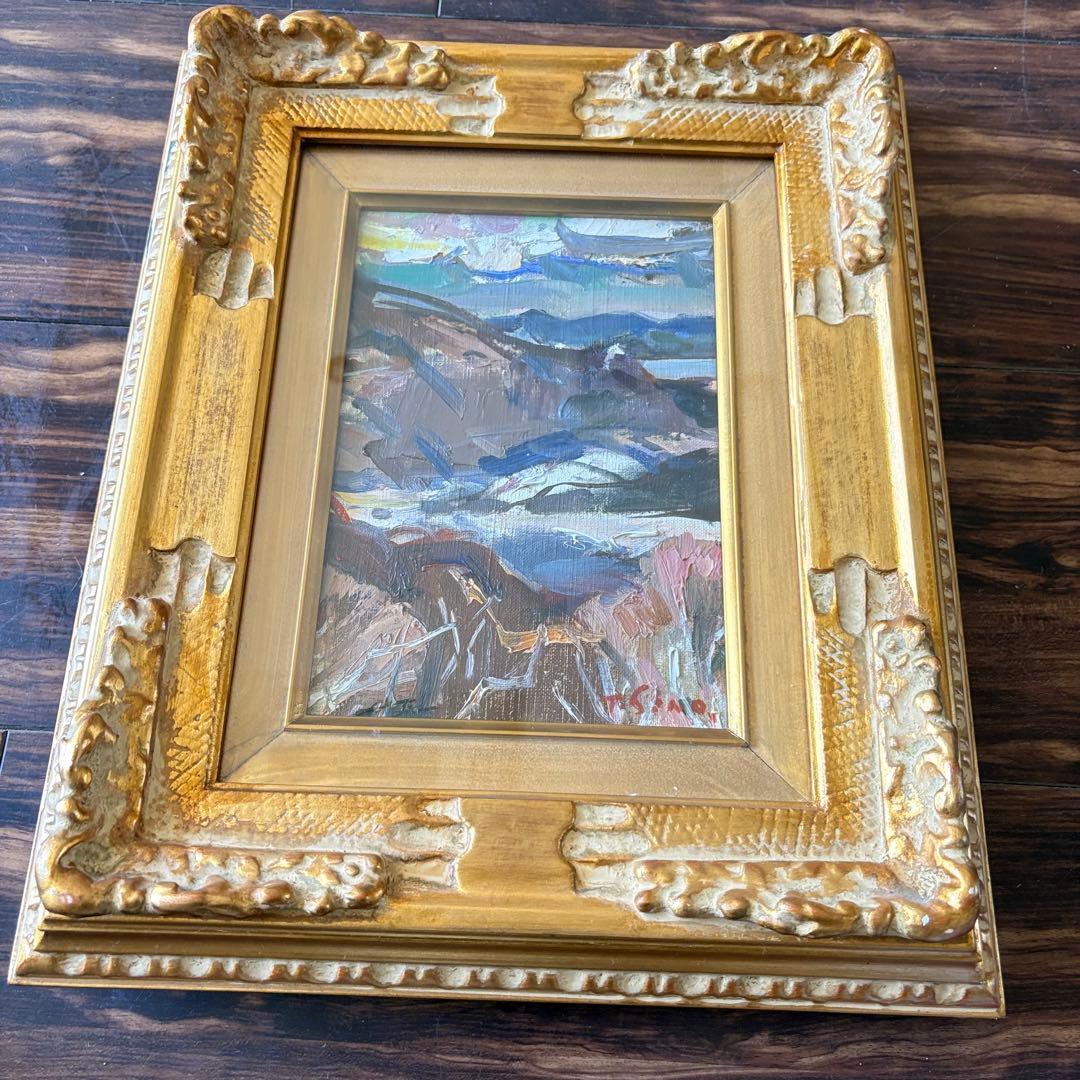 篠崎輝夫「富士五湖 篭坂峠」油彩 SM 額装 油絵 油画 絵画 A