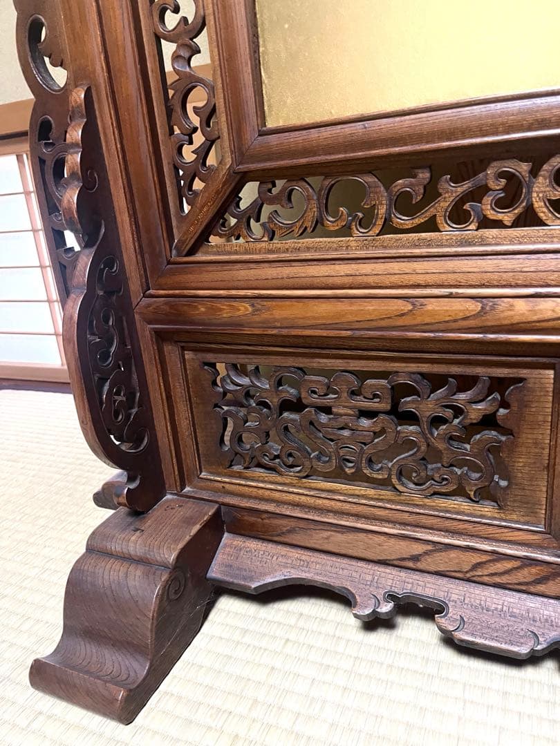 衝立　金に虎と松の絵　和風衝立　間仕切り　アンティーク　年代物