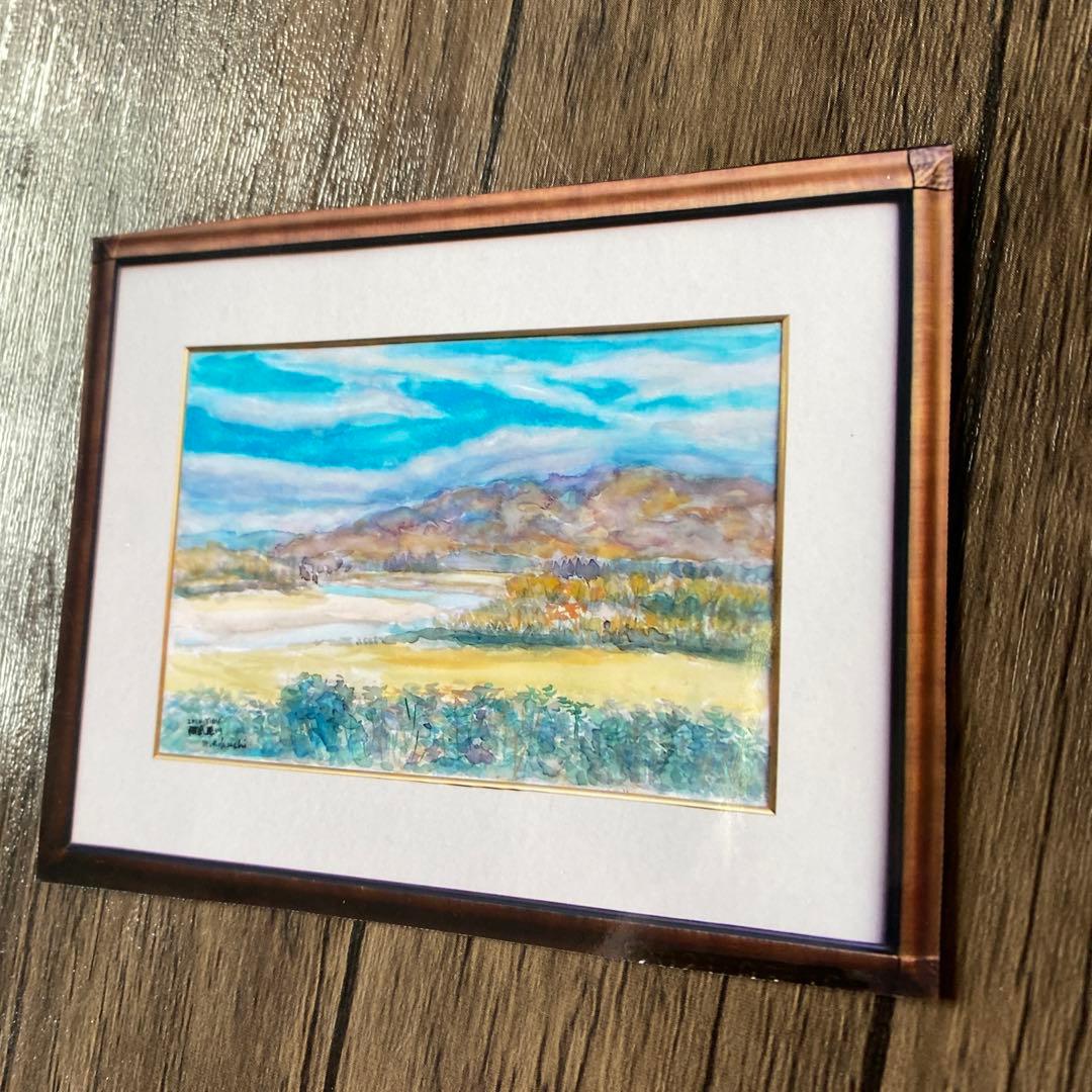絵画　水彩画　風景画　原画　P10「阿武隈川」菊地正則　美品　額付き　サイン