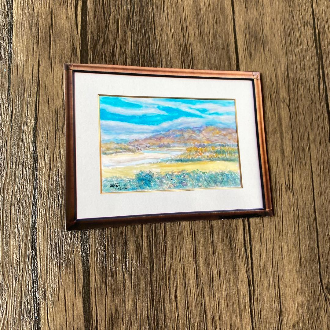 絵画　水彩画　風景画　原画　P10「阿武隈川」菊地正則　美品　額付き　サイン