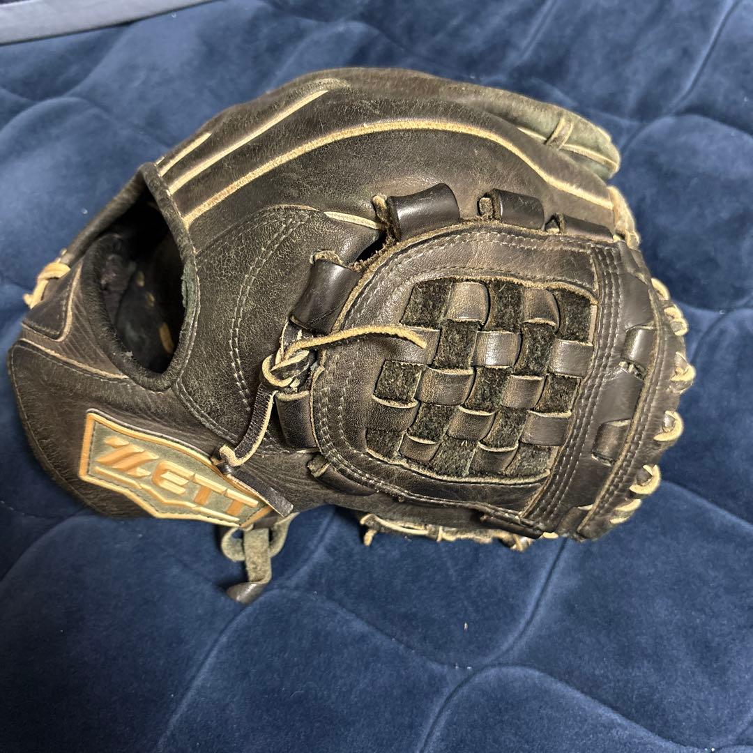 ZETT 黒 軟式グローブ 編み込みウェブ