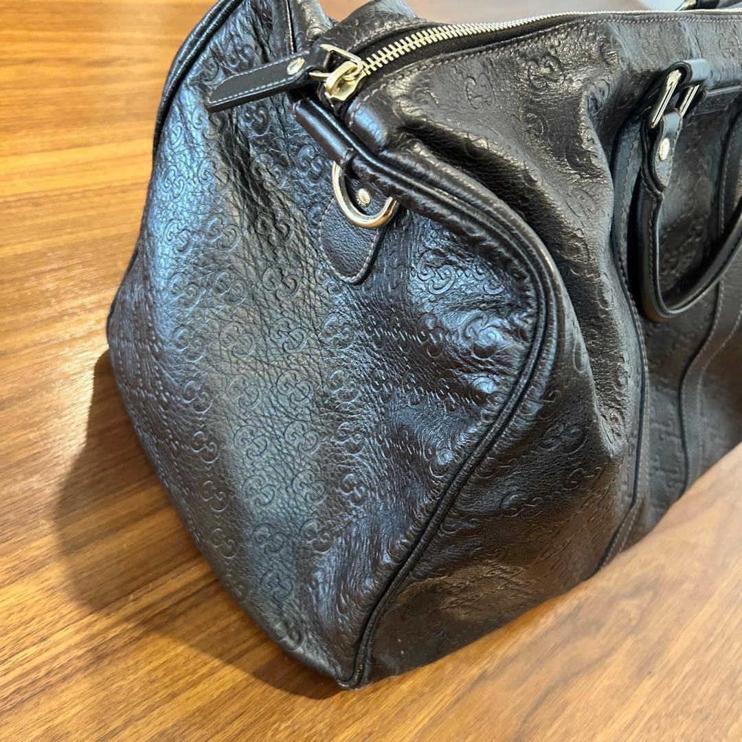 値下げ【GUCCI】グッチ シマレザー ユニセックス ボストンバッグ　茶