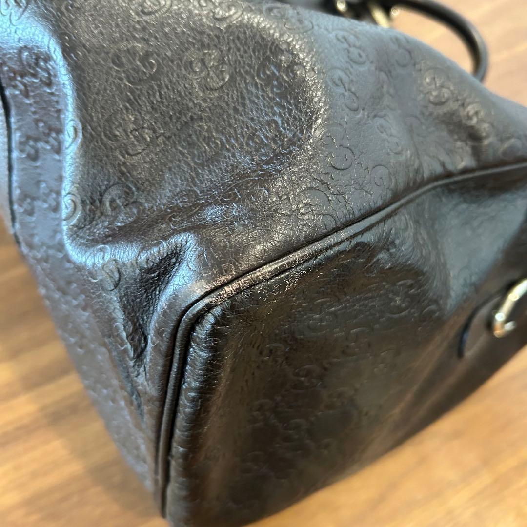 値下げ【GUCCI】グッチ シマレザー ユニセックス ボストンバッグ　茶