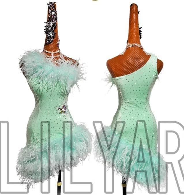 社交ダンスドレス 新色 ラテンワンピースドレス 豪華 羽スカート オーダーメイド